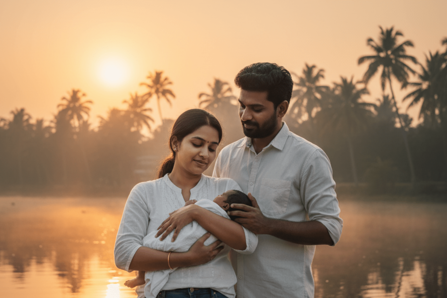 A new mother and father embrace parenthood, highlighting the emotional journey influenced by postpartum hormonal shifts.