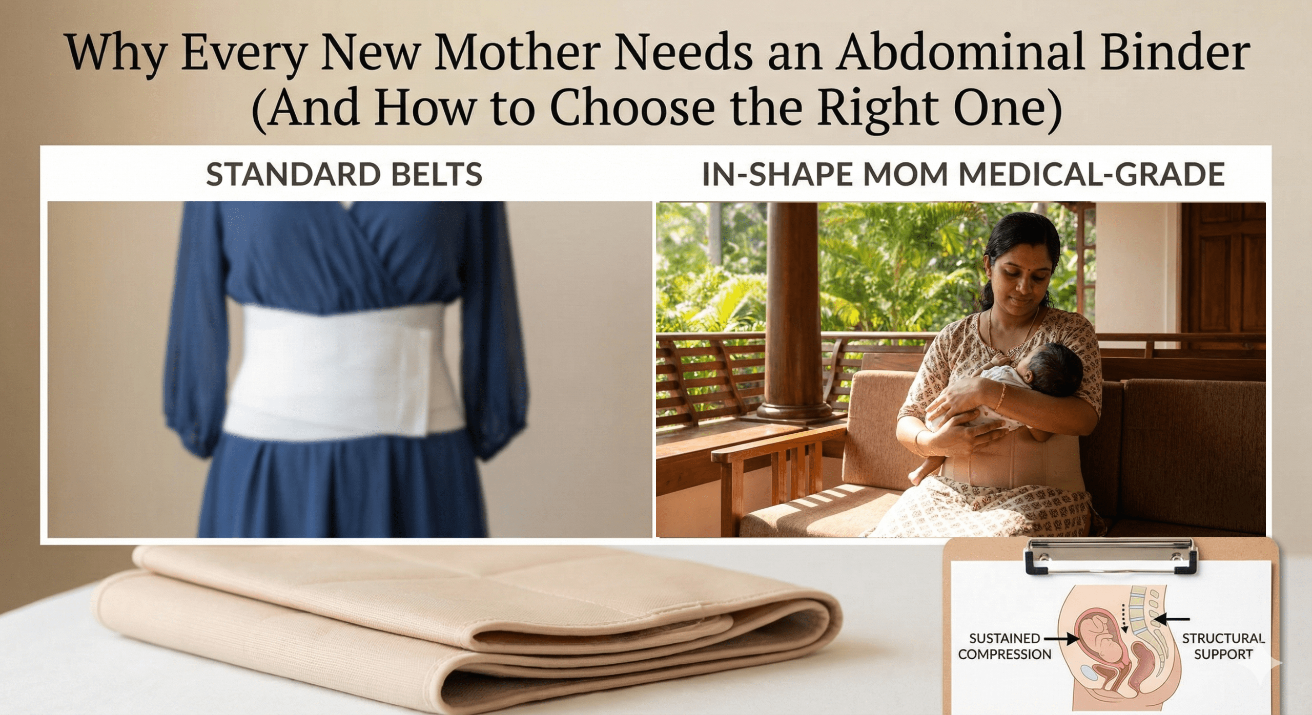 The In-Shape Mom Post-Pregnancy Belt is a doctor-designed, orthopedic abdominal suspender crafted for superior comfort and physiological recovery.