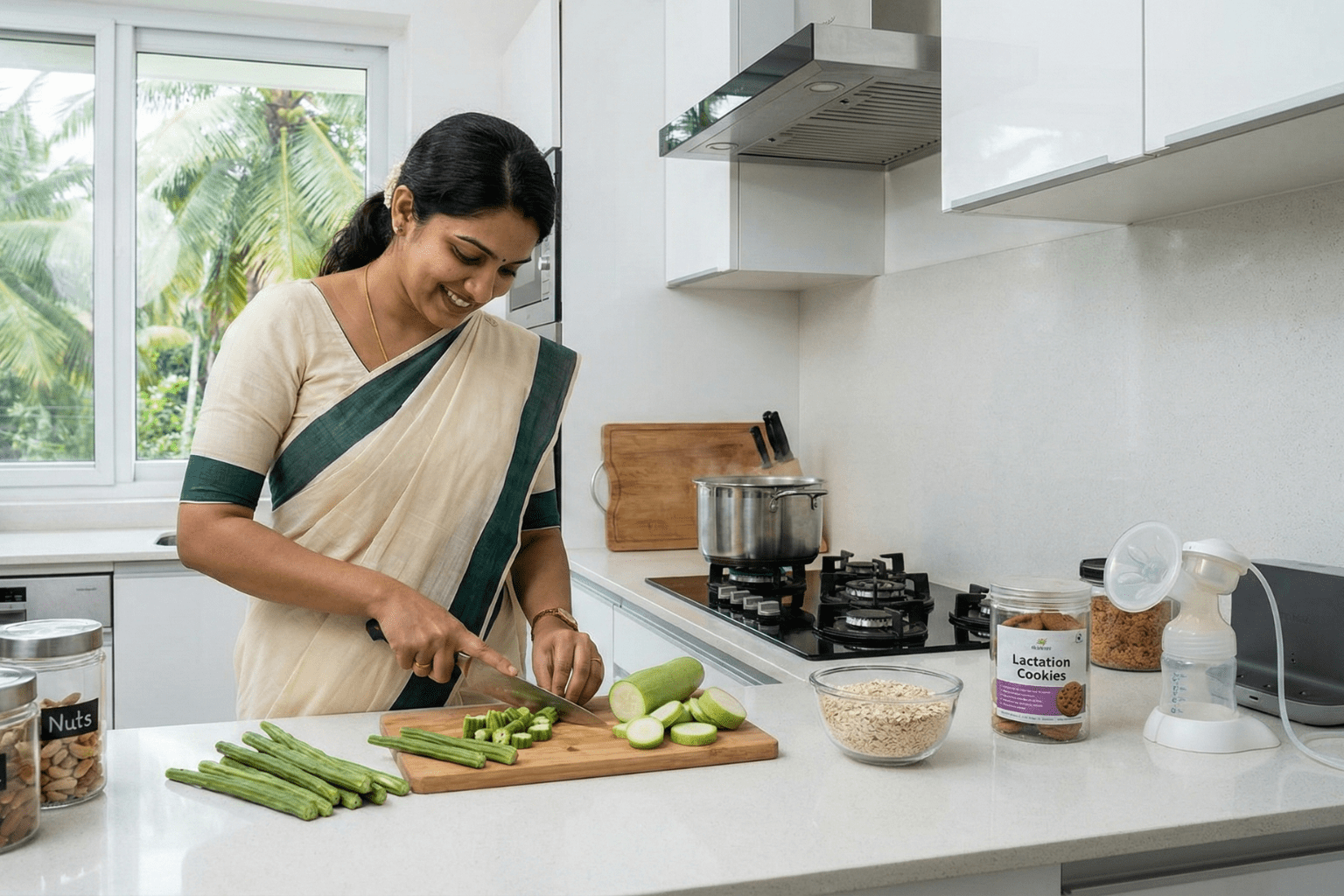 Smart meal prep for breastfeeding support in a modern Kerala home.